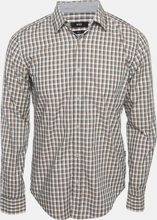 HUGO BOSS Boss By Hugo Boss Brown Checks Cotton Slim Fit Shirt
