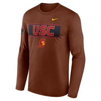 Nike USC 2026 Military Appreciation Legend Nike Mens Dri-FIT College Long-Sleeve T-Shirt in Brown | 02TJ2GYSCJ-VZG