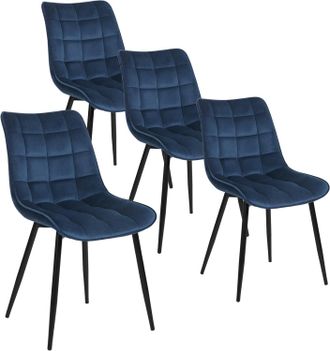 Woltu Juego De 4 Sillas De Comedor, Silla De Cocina, Asiento Acolchado De Terciopelo Grueso, Patas De Metal, Color Azul - Woltu