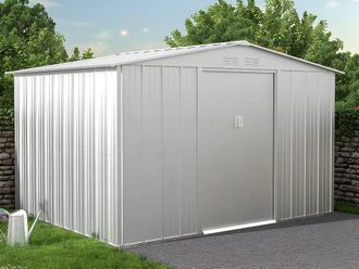 Vente-Unique Galvanised Steel Grey Garden Shed - 7.82 M&sup2; - LINUS in Light Grey