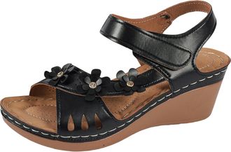 Generic Wedge Sandals for Women Dressy Flower Open Toe Low Platform Wedges Sandals Fashion Hollow Flower Decoration Shoes With Adjustable Strap Arch Support 2