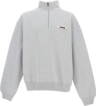 Jacquemus Grosgrain-Embellished Zip-Up Sweater in Soft Cotton Fleece