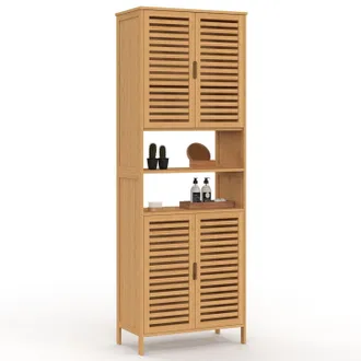 IDMarket Mobile Da Bagno Bea In Bamb&ugrave; Con 4 Ante E 2 Nicchie
