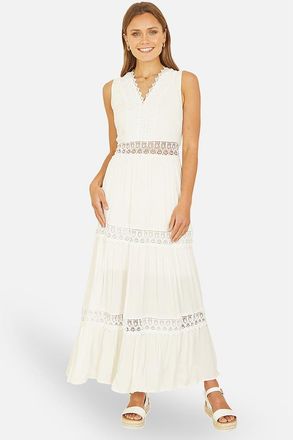 Yumi Lace Trim Cotton Maxi Sun Dress in White at Nordstrom, Size Medium