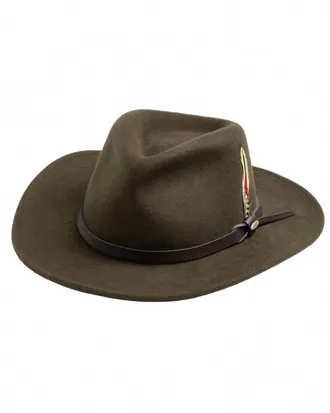 Dorfman Pacific Mens Crushable Felt Outback Hat In Olive