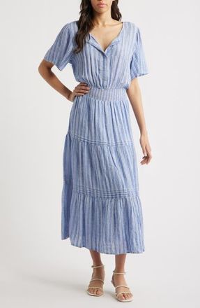 Rails Cannes Stripe Linen Blend Dress in Lake View Stripe at Nordstrom, Size Small