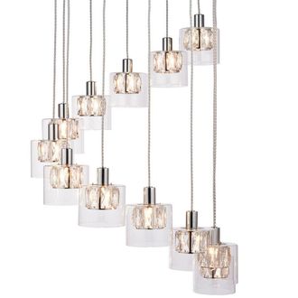 Loops Multi Light Ceiling Pendant 12 Bulb Chrome & Crystal Chandelier Height Drop Lamp