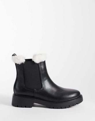 London Rebel Noa stivaletti Chelsea foderati in teddy con suola spessa neri-Nero
