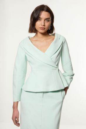 Karen Millen Womens Compact Stretch Tailored Assymetric Peplum Jacket - Pale Blue - Size 10 UK