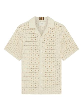 CH&Eacute; Studios crochet-pattern short-sleeve shirt - men - Polyester/Cotton - M - Neutrals