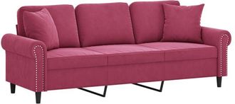 vidaXL Vidaxl - Sof&aacute; De 3 Plazas Con Cojines Terciopelo Rojo Tinto 180 Cm