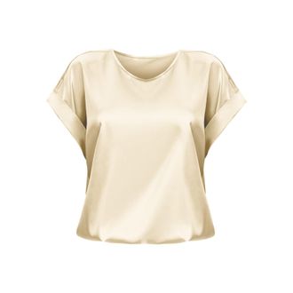 Generic Spring and Summer Womens Short Sleeved Satin Shirt Loose Casual Round Neck T Shirt Ladies Embroide Tops