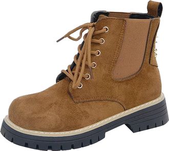 Generic Womens Lace-Up Combat Boots Chunky Platform Round Toe Ankle Boots Suede Retro Lightweight Booties Ladies Casual Shoes Autumn Winter size 6.5