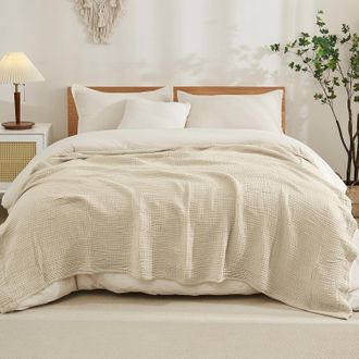 OEM Colcha De Muselina De Algod&oacute;n, 274x229 Cm, Marr&oacute;n Claro, Ligera, Transpirable, Tama&ntilde;o King, Para Todas Las Estaciones