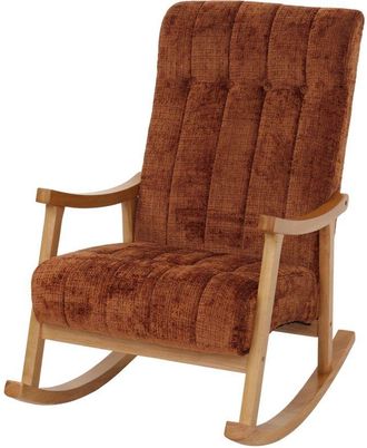 Hhg Nunca Usado] Silla Mecedora Hhg 857, Sill&oacute;n Relax, Madera Mvg, Tela/tejido Chenilla (465 G/m&sup2;), Terracota, Estructura Natural