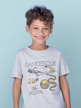 Vertbaudet Tee-shirt Basics motifs animaliers gar&ccedil;on gris chin&eacute;