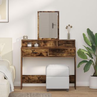 Berkfield Home Dressing Table with Drawers - Smoked Oak, 100x41x140 cm in Brown | Size: 100 x 41 x 140 cm