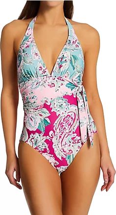 Carmen Marc Valvo Paisley Scarf Tie One Piece Swimsuit In Multi