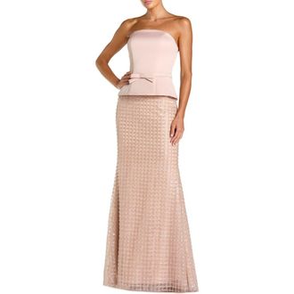 Mac Duggal Strapless Satin Top With Embellished Skirt Gown in Blush at Nordstrom, Size 12