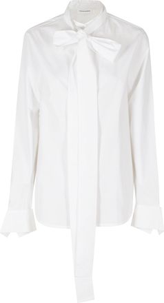 7 For All Mankind Off White Bow Tie Cotton Poplin Long-Sleeve Shirt