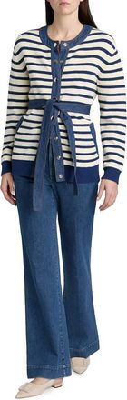 Tanya Taylor Delia Cardigan In Blue/white Stripe
