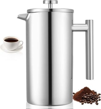 OEM Cafetera De &Eacute;mbolo De Acero Inoxidable De 1,5 L, Doble Pared Aislante, Filtro Incluido, Ideal Para Caf&eacute; Fr&iacute;o, Gran Capacidad, Color Plata - Otro