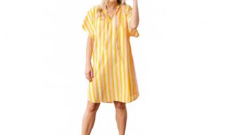 Sunshine Tienda Sunkissed Cove Striped Cover Up In Pink, Yellow, And White Stripe Pattern