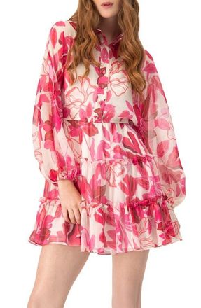 Ivonne Short Floral Print Shirt Dress with Long Sleeves in Fuchsia at Nordstrom, Size 14