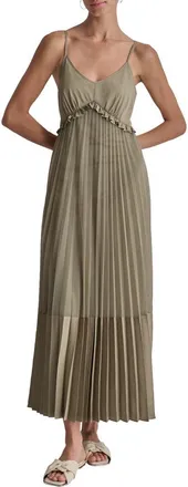 DKNY Sleeveless Pleated Maxi Dress in Light Fatigue at Nordstrom, Size X-Small