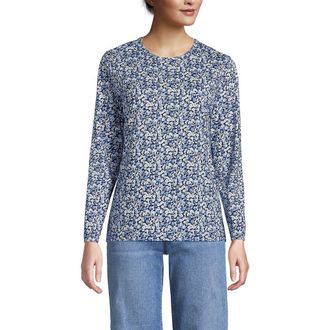 Lands End Relaxed Supima Cotton Long Sleeve Crew Neck T-Shirt in Navy/clear Blue Ditsy Floral at Nordstrom, Size Medium P