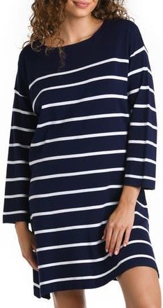 La Blanca Stripe Boat Neck Cover-Up Tunic in Indigo at Nordstrom Rack, Size X-Small