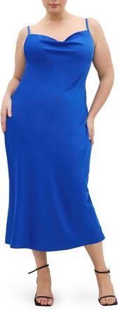 City Chic Sadie Satin Cocktail Midi Dress in Cerulean at Nordstrom, Size Xxxs