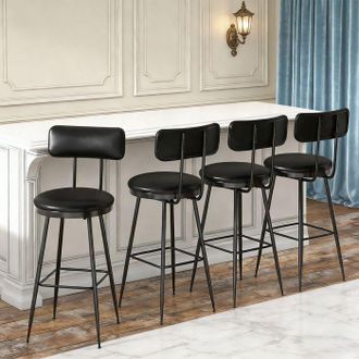 OEM Pocketpop Taburete De Bar Juego De 4 Taburetes De Bar Altos En Pu, Silla De Bar, Silla Alta, Para Cocina Y Bar, Negro