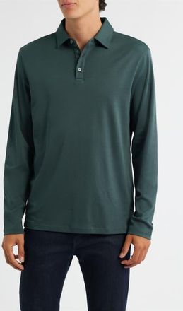 Robert Barakett Georgia Long Sleeve Pima Cotton Polo in Deep Green at Nordstrom, Size Xx-Large