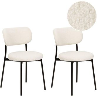Beliani Set di 2 sedie in tessuto boucl&egrave; bianco sporco senza braccioli Sedute imbottite Gambe in metallo Casey