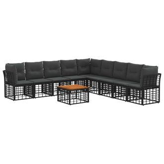 vidaXL Conjunto De Sof&aacute;s De Exterior 10 Pcs Negro Y Gris Oscuro Vidaxl