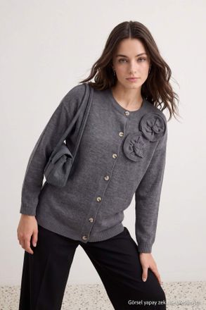 Trendyol Modest Dames Grijs Effen Driekwart mouw Regular fit Modest Vesten