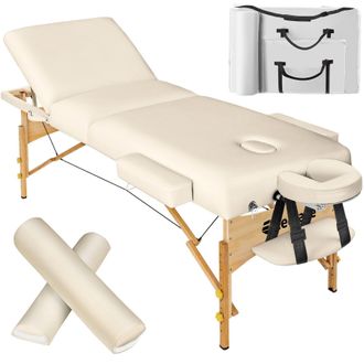 TecTake 3 Zone Massage Table Somwang with Bolster Set in Beige
