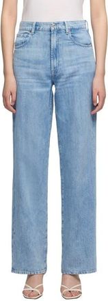7 For All Mankind Stovepipe Straight Leg Cotton & Linen Jeans in Iris at Nordstrom, Size 30