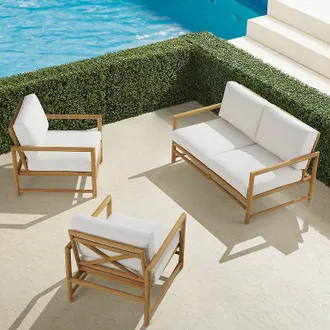 Frontgate Ferrara 3-pc. Loveseat Set in Natural Teak - Snow - Frontgate
