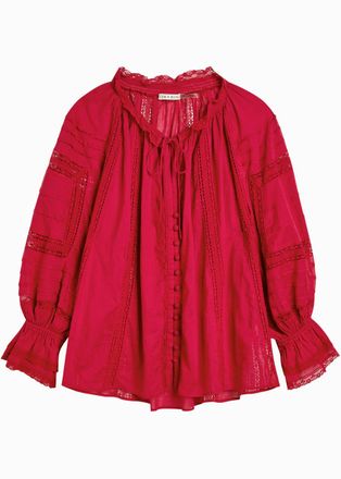 Alice & Olivia Josephine Cotton Blouse - Dark Red - XS (UK6 / XS)