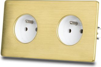 OEM Enchufe Doble El&eacute;ctrico De Acero Blanco Cepillado Y Lat&oacute;n Pvd