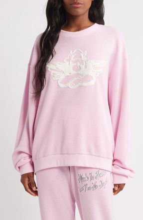 Boys Lie Georgia Rules Kara Oversize Waffle Knit Sweatshirt in Pink at Nordstrom, Size X-Small