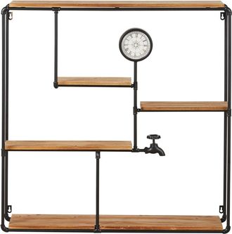 Maisons du monde Estanter&iacute;a de metal negro y pino con reloj