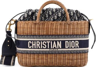 Dior Basket Bag Wicker and Oblique Canvas Large tote bag - Blauw