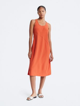 Calvin Klein Womens Scoopneck Midi Tank Dress - Orange - XL