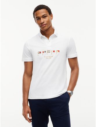 Tommy Hilfiger Mens Regular Fit Nautical Flag Pique Polo - Optic White - M