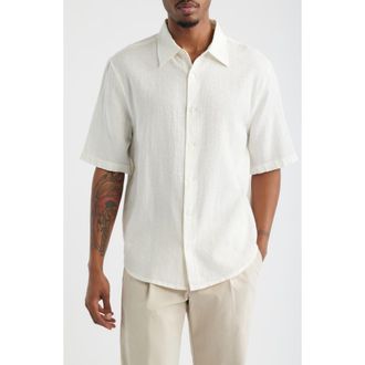 Open Edit Dune Oversize Short Sleeve Wool Blend Jacquard Button-Up Shirt in Ivory Egret at Nordstrom, Size Xx-Large