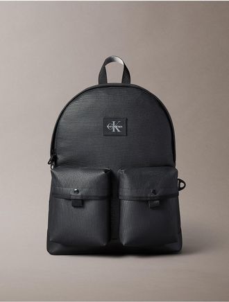 Calvin Klein Mens Textured Mix Flap Backpack - Black
