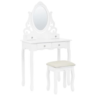 Beliani Beliani - Tocador Blanco Con 4 Cajones Espejo Ovalado Y Taburete Estilo Escandinavo Moderno Amour